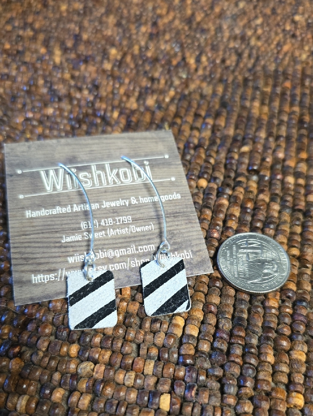 Black and White Striped Drop Earrings
